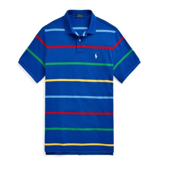 Polo Ralph Lauren Mens Size XXL Blue Classic Fit Striped Mesh Polo Shirt NEW - Picture 1 of 3